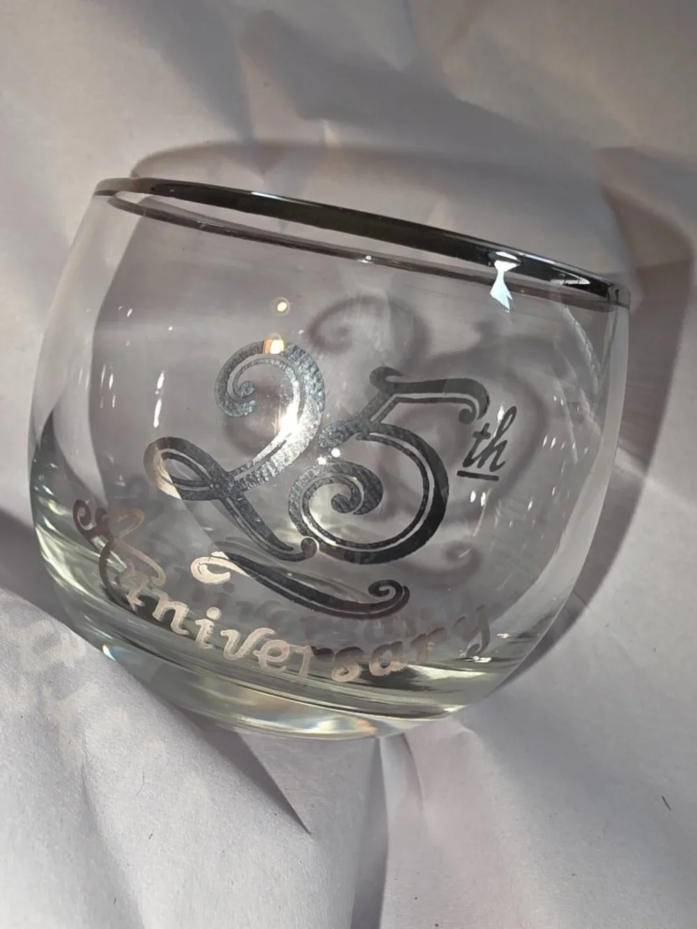 25th Anniversary Votive Glasses Set of 6 Clear Metallic Rim Writing Wedding Gift